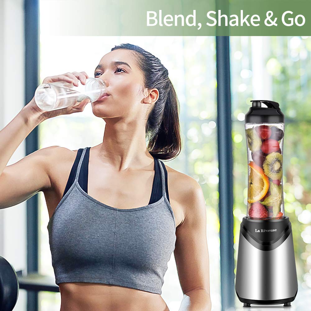 La Rêveuse Mixeur Blender avec 2 Bouteilles BPA-Free Portables de 550ml Mini Blender électrique Multifonctionnel pour Smoothie Milk-shake Fruits,Puissant 300W (Silver)