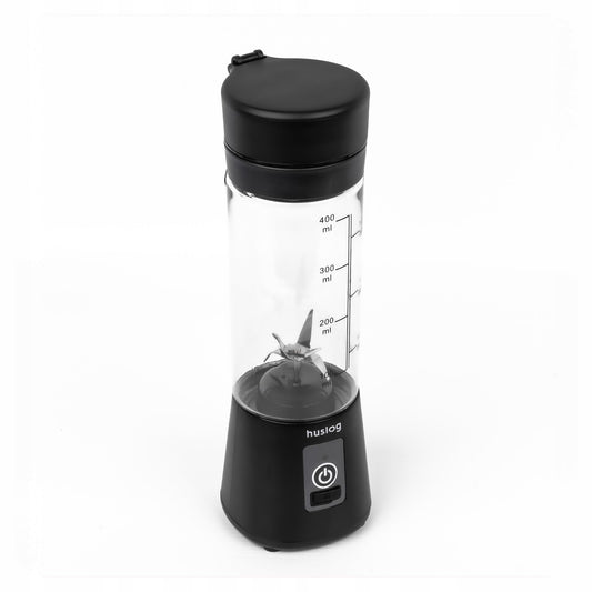Huslog Blender Portable Sans Fil 180W, 470ml, 6 Lames Inox, Rechargeable USB-C/USB-A, Verrouillage de sécurité, Compact avec Poignée, Mixeur Smoothie pour Fruits, Glace, Shakes Protéinés, Noir