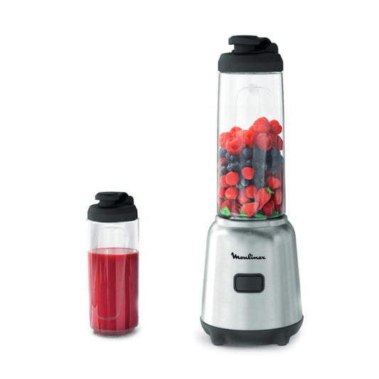 Moulinex Mix & Move Blender mixeur, 300W, Capacité utile 0,6 L, 2 bouteilles à emporter en Tritan, Compact, Ergonomique, Lames amovibles LM15FD10, Métal