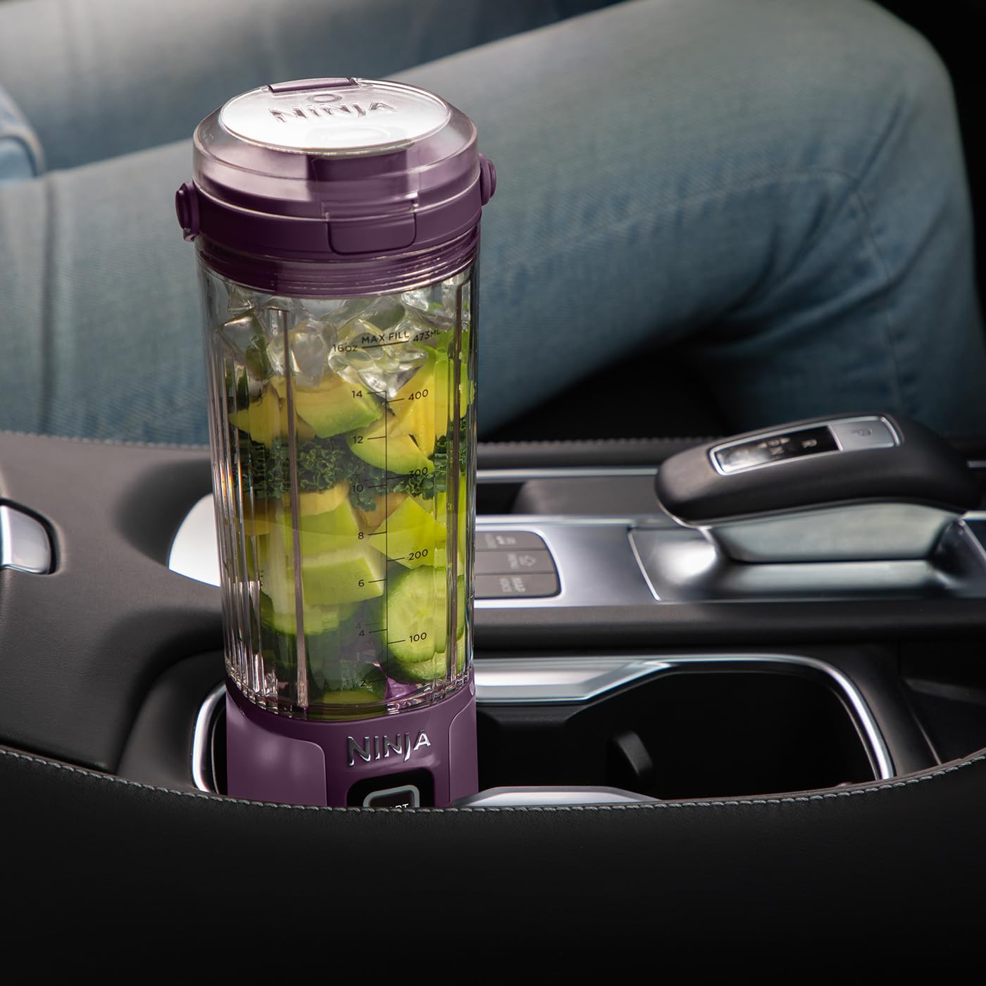 Ninja Blast Blender portable, 530 ml, couvercle résistant aux fuites et bec verseur, mini blender sans fil puissant, rechargeable, smoothies, shakes, mixe fruits et glaçons, violet, BC151EUPR