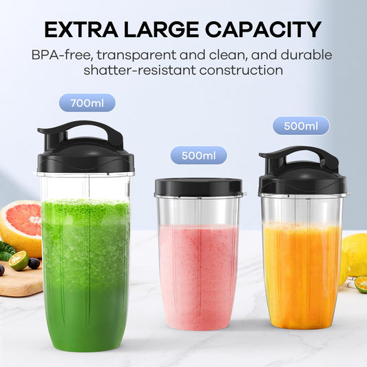 Ganiza Mixeur 900W, Mini Blender pour Smoothies, avec 3 Gourdes Portables (2×500ml+1×700ml), Lame à 4 Couteaux en Acier Inoxydable, Sans BPA, Blender Électrique pour Shakes, Smoothies