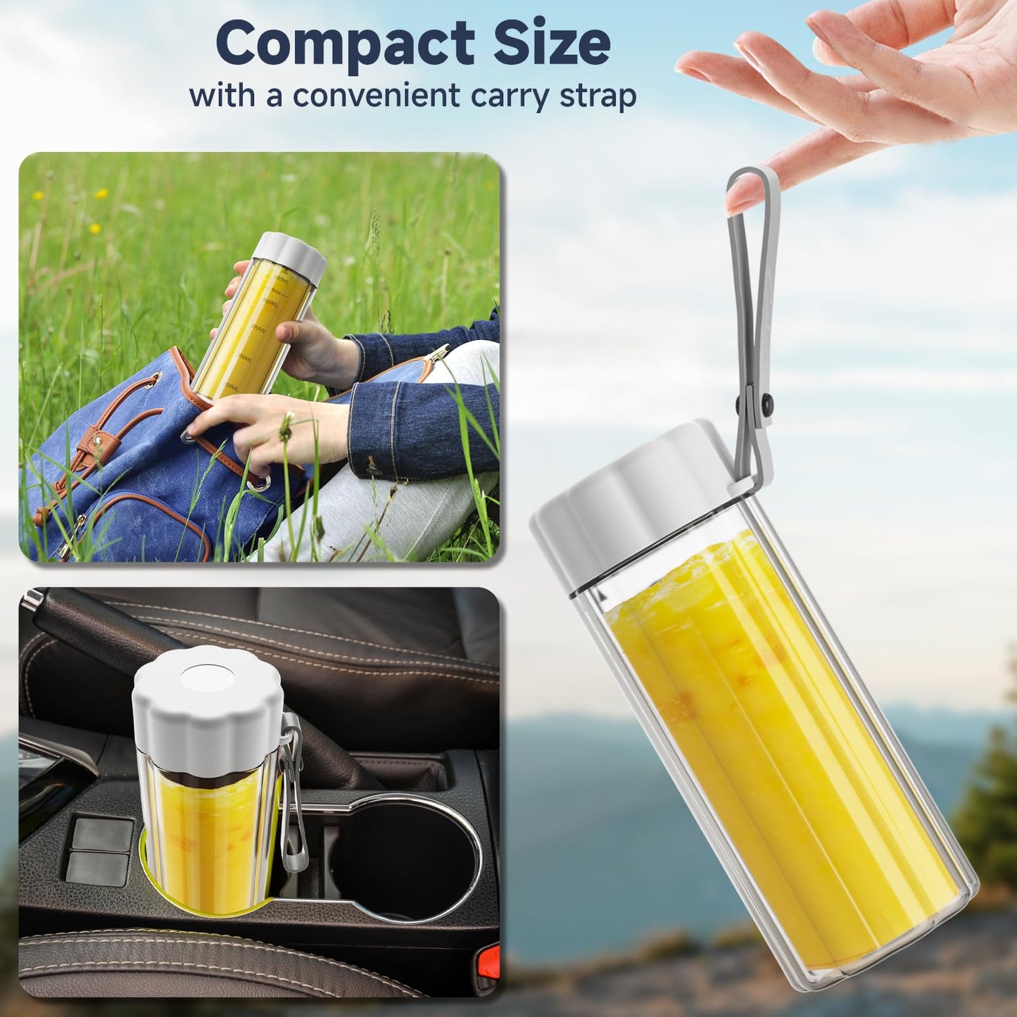 COKUNST Mixeur Portable pour Shakes et Smoothies, 22000 TR/min Puissant avec 6 Lames, 500 ml Mini Blender avec Couvercle de Voyage pour Cuisine, Salle de Sport, Bureau