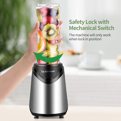 La Rêveuse Mixeur Blender avec 2 Bouteilles BPA-Free Portables de 550ml Mini Blender électrique Multifonctionnel pour Smoothie Milk-shake Fruits,Puissant 300W (Silver)