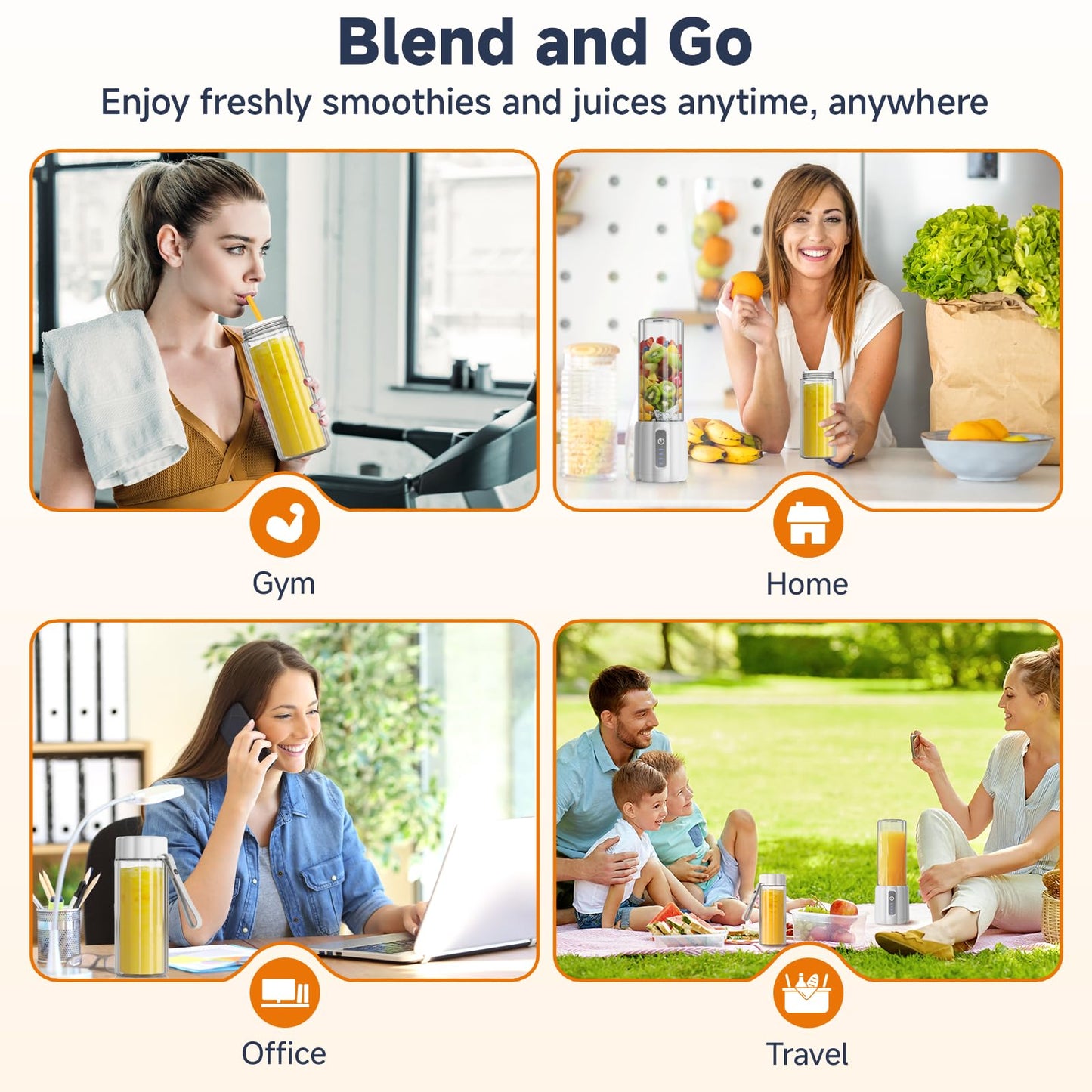 COKUNST Mixeur Portable pour Shakes et Smoothies, 22000 TR/min Puissant avec 6 Lames, 500 ml Mini Blender avec Couvercle de Voyage pour Cuisine, Salle de Sport, Bureau